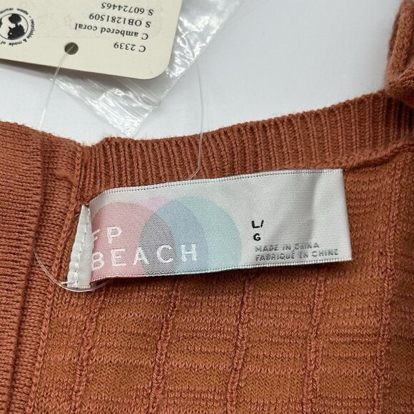 Free People FP Beach Short N Sweet Size Large Ambered Coral Sweater Minidress - Picture 15 of 15